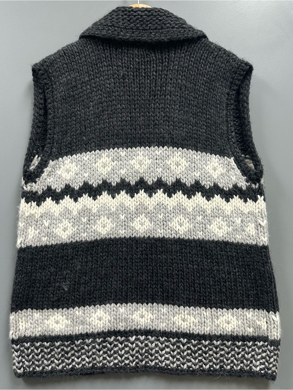 Madewell Open Front Sweater Vest Wool Blend Fair Isle Gray Black Alpaca Size L - Picture 2 of 14
